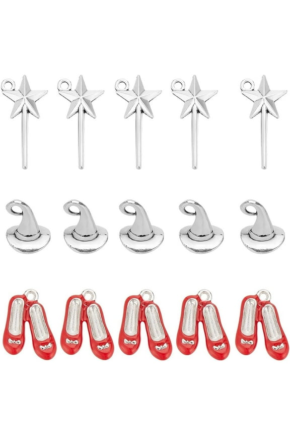 1 Box 60Pcs Magical Charms Bulk Magic Themed Charms Tibetan Style Red Ballet Shoes Star Magician Stick Halloween Witch Hat Charms for Jewelry Making Charms DIY Earrings Necklaces Bracelets