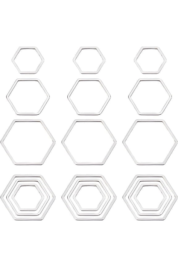 1 Box 60Pcs Open Back Bezel Pendants Stainless Steel Open Bezels Pendant Frames Geometric Linking Rings Charm Connectors Open Bezels for Jewelry Making Charms Resin Casting Crafts gray