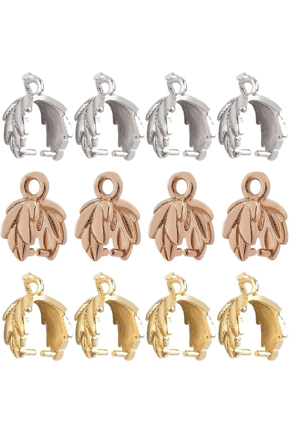 1 Box 60Pcs Pinch Bails Brass Leaf Shaped Pendant Bail Connectors Bulk Golden Silver Ice Pick Pinch Bails Snap on Hooks Pinch Clasp Hook for Jewelry Clasps DIY Necklace Crafts Supplies Mixed Color