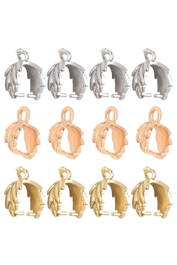 1 Box 60Pcs Pinch Bails Brass Leaf Shaped Pendant Bail Connectors Bulk Golden Silver Ice Pick Pinch Bails Snap on Hooks Pinch Clasp