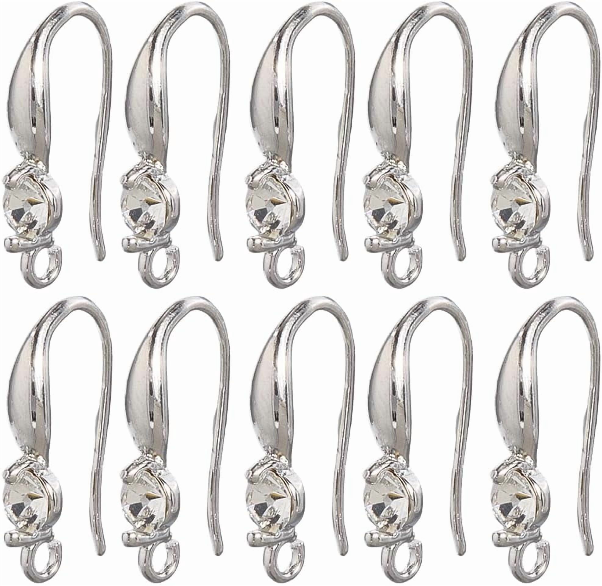 1 Box 60Pcs Rhinestone Earring Hooks French Hook Ear Wires Brass Earwire with Open Loop U Shape Fishhook Accessories for Jewelry Making Supplies DIY Dangle Earrings Women 0.7 x 0.4 Inches Platinum