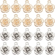 1 Box 60Pcs Rose Flower Charms Roses Charm Chic 3D Alloy Metal Light Gold Silver Floral Charms Bulk