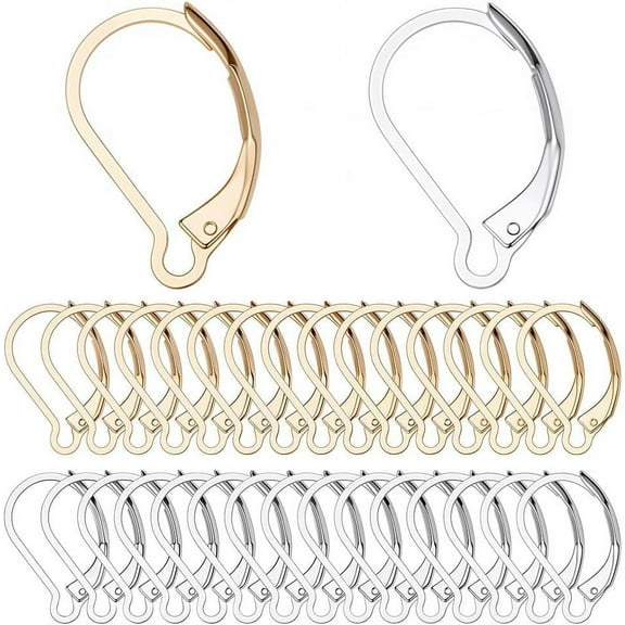 1 Box 60Pcs Silver 24K Gold Plated Gold French Earring Hooks Leverback Earring 6.5x10mm Stitch Markers Craft Colorful