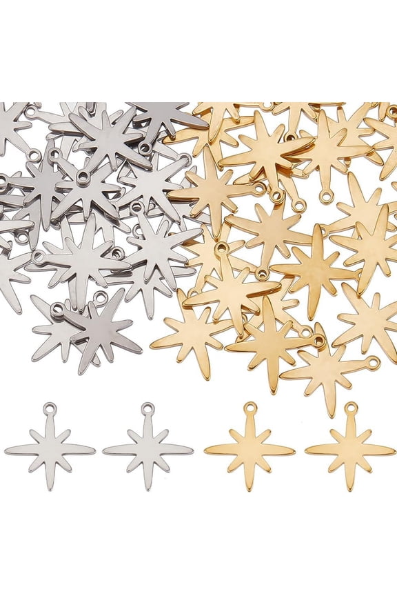 1 Box 60Pcs Silver Stars Charm Stainless Steel Star Charms Bulk Mini Small Gold Metal North Star Lucky Charms for Jewelry Making Charms Supplies DIY Craft Bracelet Earrings Beginners Women for DIY