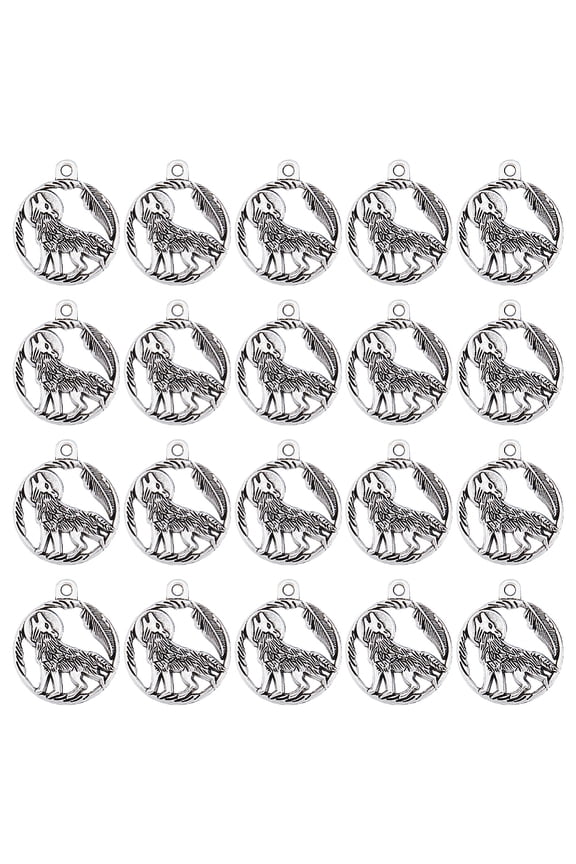 1 Box 60Pcs Silver Wolf Charms Bulk Wild Animal Charms Alloy Tibetan Style Outdoor Forest Vintage Round Retro Charm for Jewelry Making Charms