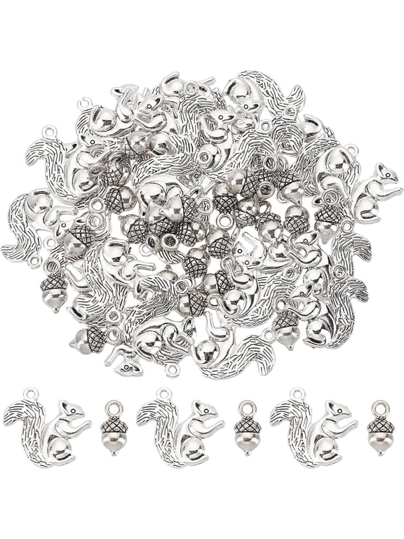 1 Box 60Pcs Squirrel Charms Thanksgiving Charm Pine Cone Charms Bulk Harvest Tibet Style Alloy Fall Charm Autumn Charms for Jewelry Making Charms DIY Christmas Gift Earrings Bracelet Crafts Silver