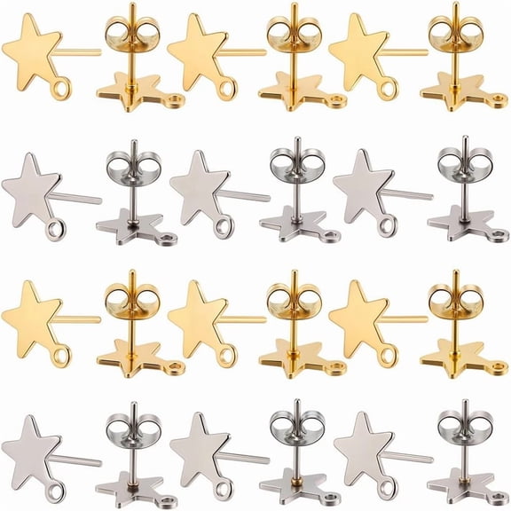 1 Box 60Pcs Star Earrings Post Earring Posts with Loop & 80Pcs Stainless Steel Ear Backs Real 18k Gold Plated Five Pointed Stars Earring Studs Findings for Jewelry Making Supplies DIY Craft