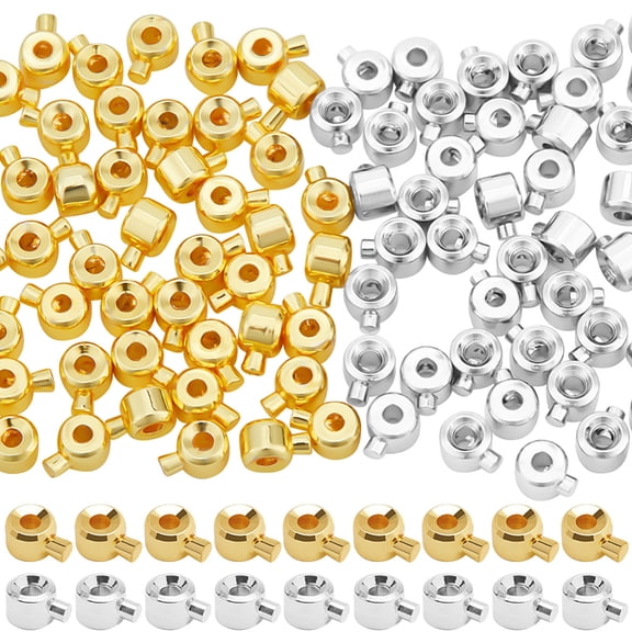 1 Box 60Pcs Stopper Crimp Beads 18K Gold Plated Brass Loose Spacer Column Cord End Bread for Jewelry Making DIY Crafts Bracelet Necklace Supplies