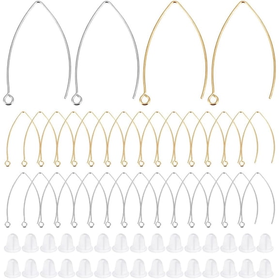 1 Box 60Pcs V Shape Earring Hooks Stainless Steel Drop Earring Hook Ear Wires Earring Findings with Hoop for Jewelry Making DIY Earring Findings