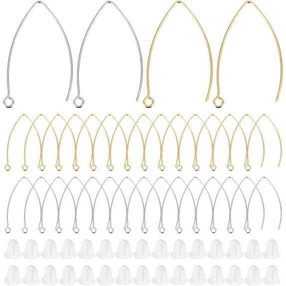 1 Box 60Pcs V Shape Earring Hooks Stainless Steel Drop Earring Hook Ear Wires Earring Findings with Hoop for Jewelry Making DIY Earring Findings