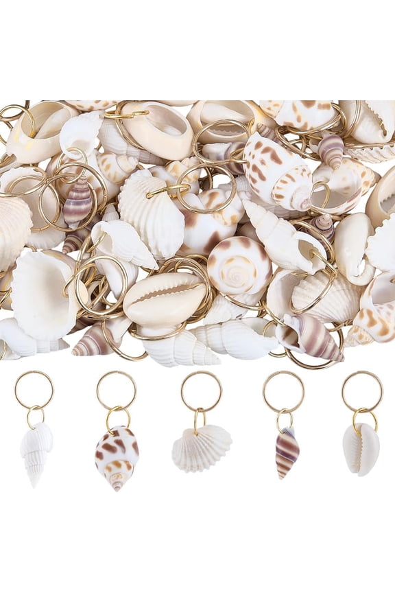 1 Box 60pcs 5 Styles Shell Hair Clip Hair Ring Charms Metal Gold Summer Beach Hairs Braid Loc Dreadlock Seashell Conch Braiding Jewelry Charms