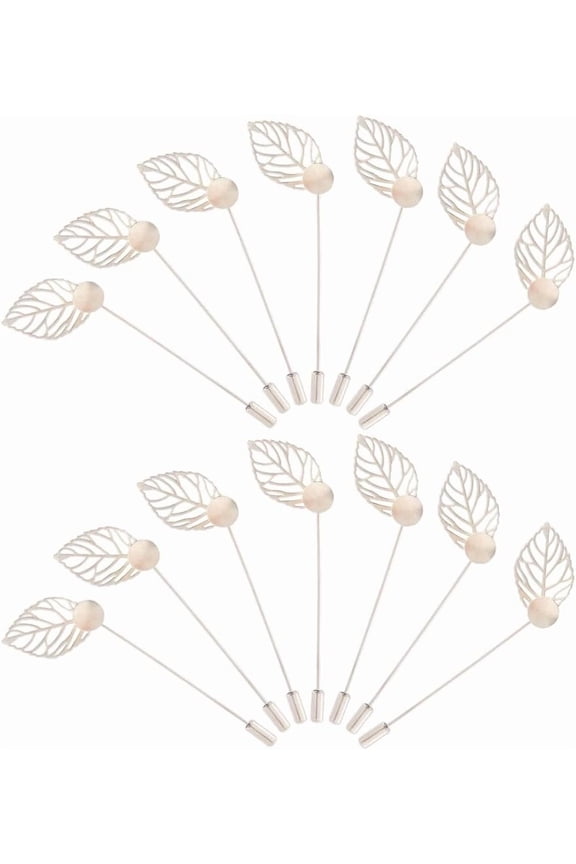 1 Box 60pcs Lapel Stick Pin Silver Stick Pins Stainless Steel Silver Hollow Leaf Lapel Badge Craft Needle Tray Bases