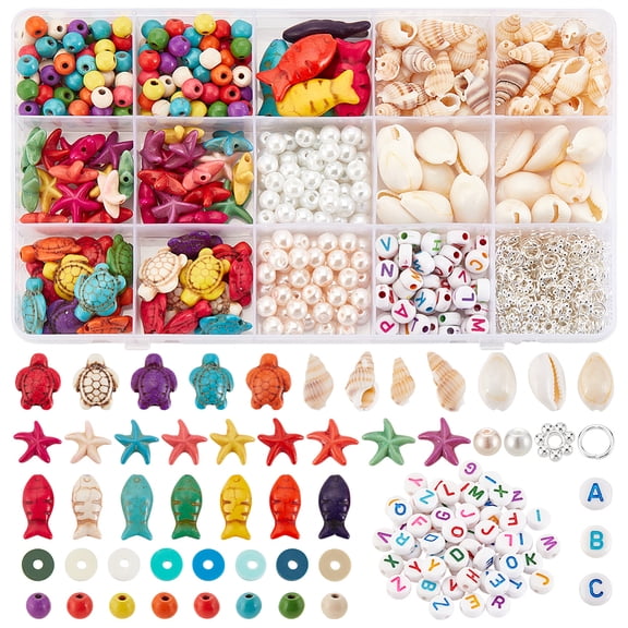 1 Box 642Pcs Turtle Beads Starfish Beads Style Natural Shell Charms Colorful Fish Beads Summer Ocean Sea Animal Bead Set Clay Beads for Jewelry Making DIY