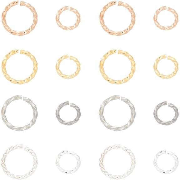 1 Box 64Pcs 8 Styles 304 Stainless Steel Jump Rings Open Jump Rings Twisted Ring Mixed Color 8~10x1.2~1.3mm Inner Diameter: 5.5~8mm 8pcs/style