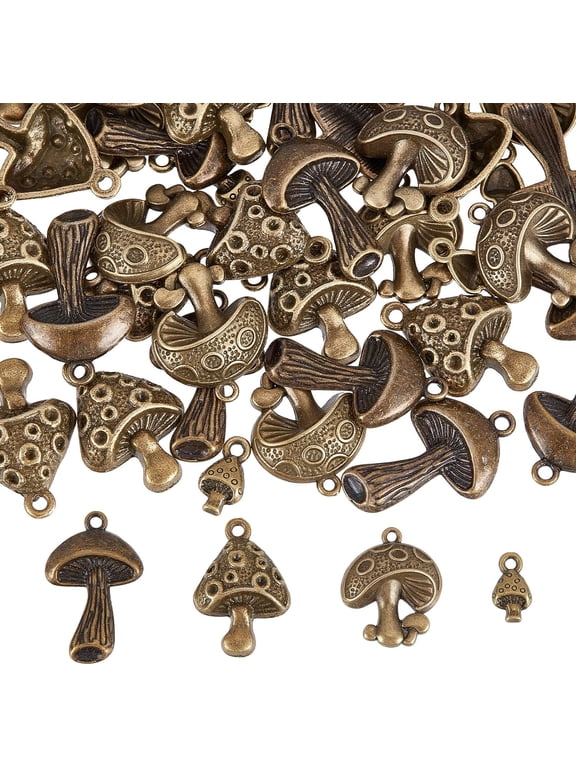 1 Box 64Pcs Mushroom Charms Mushrooms Charms Bronze Cute Magic Plants Tiny Small Alloy Pendants for Jewelry Making DIY Necklace Earrings Bracelets Craft Supplies