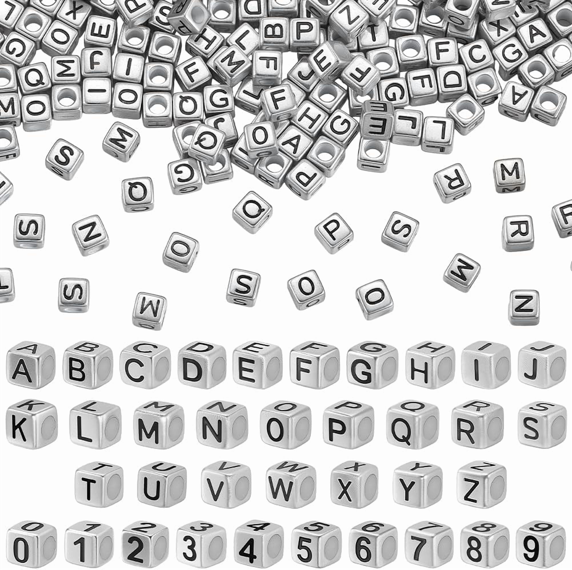 1 Box 6MM 880PCS Silver Letter Number Cube Bead with Hole Alphabet