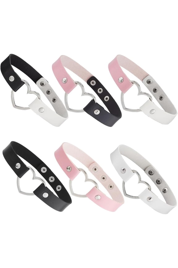 1 Box 6PCS PU Leather Heart Choker Necklace 6 Colors Punk Rock Hollow Love Collar Adjustable Gothic Collar Necklace Jewelry Choker Decoration for Women Make-up Party Cosplay Decorations