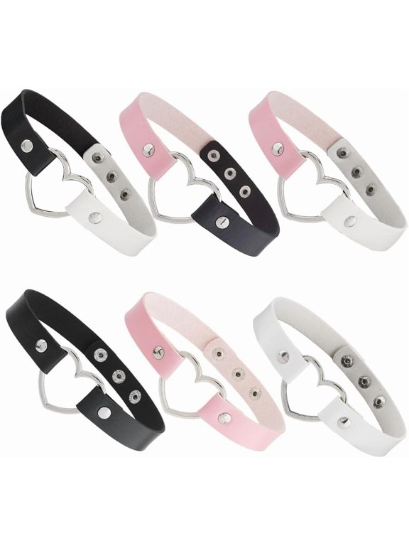 1 Box 6PCS PU Leather Heart Choker Necklace 6 Colors Punk Rock Hollow Love Collar Adjustable Gothic Collar Necklace Jewelry Choker Decoration for Women Make-up Party Cosplay Decorations
