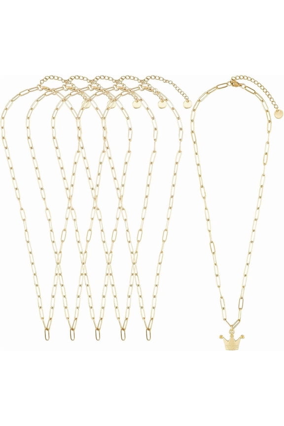 1 Box 6Pcs 16 Inch/40cm 3.5mm Gold Paperclip Necklace Bulk Paper Clip Necklace Pack Adjustable Stainless Steel Extend Charm Link Cable Chains for DIY handcrafting