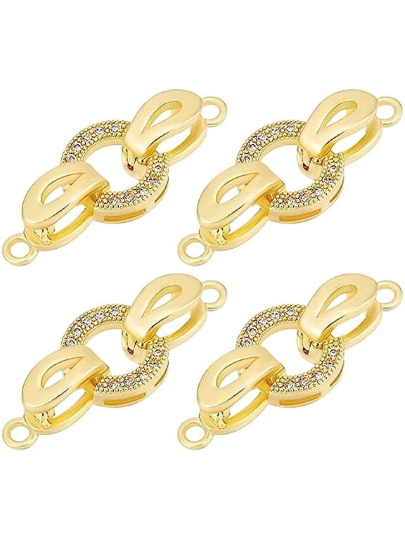 1 Box 6Pcs 18K Gold Plated Fold Over Clasps Cubic Zirconia Oval Shaped Extender Clasp Closure End Caps for Bracelet Necklace Jewelry
