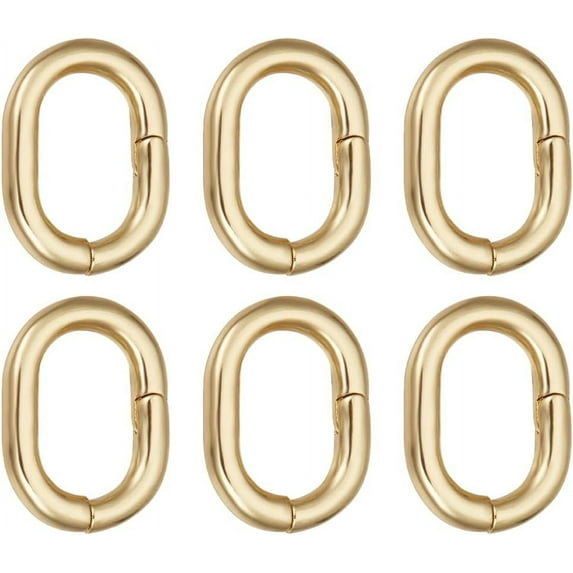 1 Box 6Pcs 18K Gold Plated Trigger Spring O Rings 0.5 Inch Small Oval Spring O Ring Gate Rings Purse Hardware Keyring Clasps Carabiner Clip Snap Hooks Fastener Rings for Keychains Handbags DIY