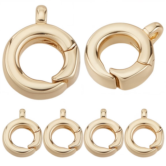 1 Box 6Pcs 18K Real Gold Plated 10mm Mini Spring O Rings Small Round Spring Clasp with Loop Brass Snap Trigger Buckles Carabiner Clip Links