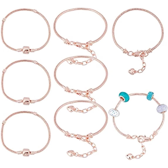 1 Box 6Pcs 2 Styles Snake Chain Charm Bracelet for Bead Charms Adjustble European Charm Bracelet Silver Color Snake