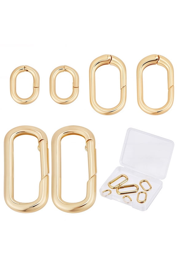 1 Box 6Pcs 3 Sizes Brass Oval Key Rings Spring Gate Ring Small 18k Gold Keychain Carabiner Lock Clasps Connector Fastener for making