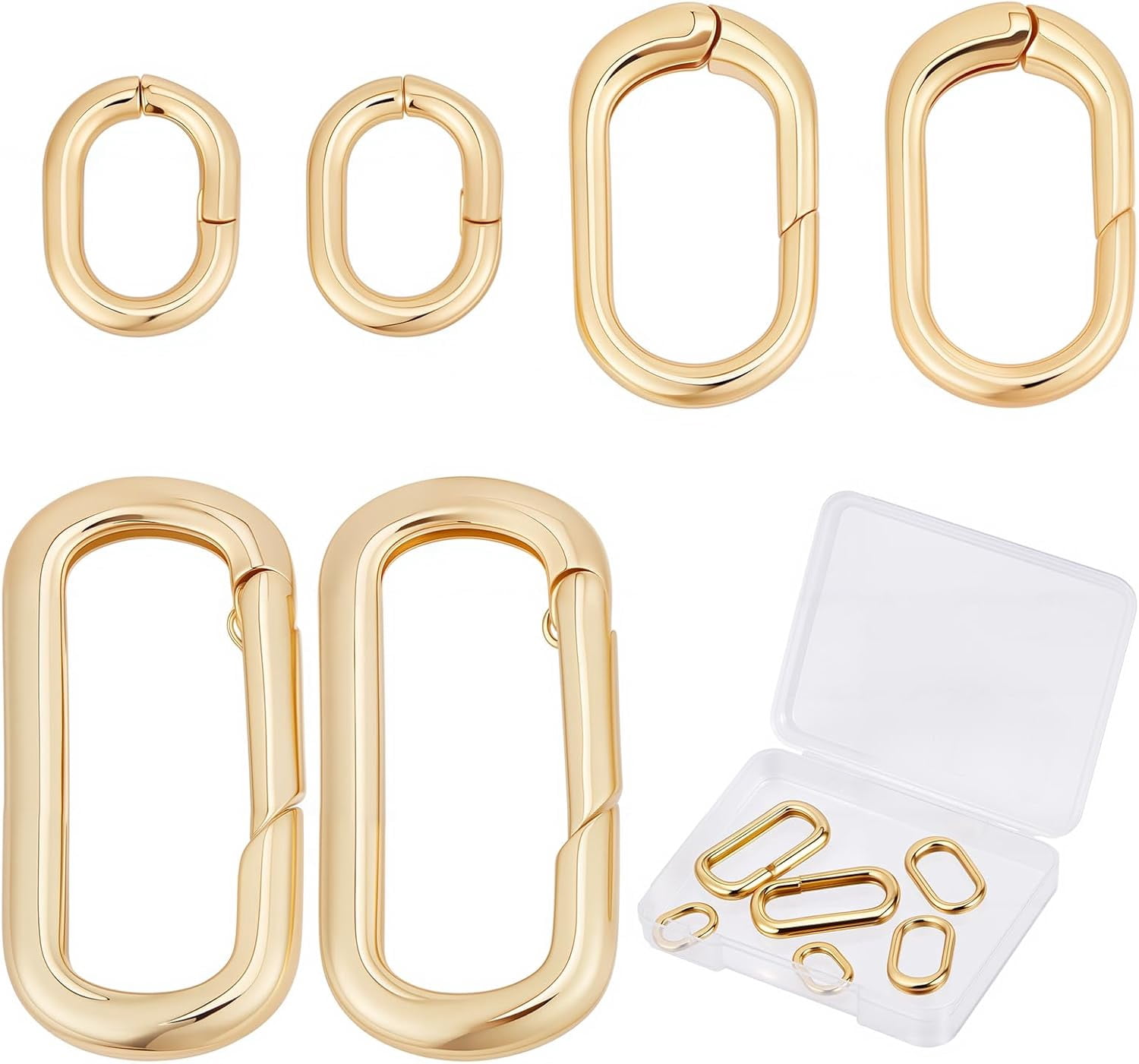 Gate Key Chain 1 Box 6Pcs 3 Sizes Brass Oval Key Rings Spring Gate Ring Small 18k Gold ...