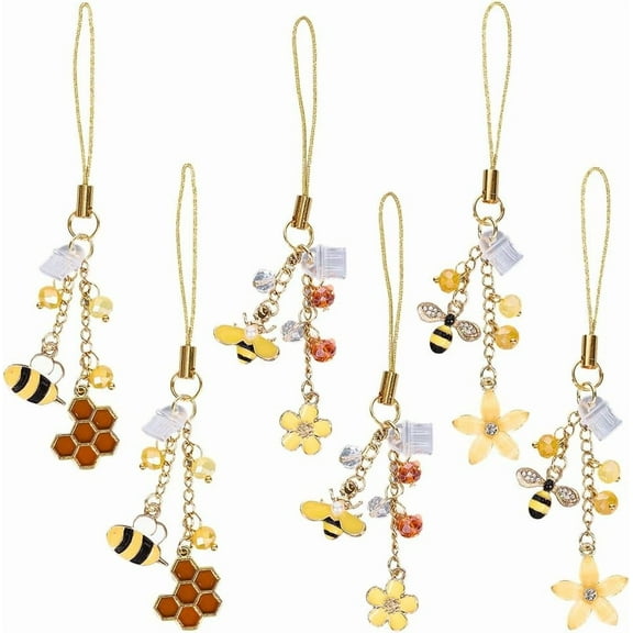 1 Box 6Pcs 3 Styles Bee Dust Plug Charm Dust Plug Chain Alloy Enamel Yellow Type C Protector Cellphone Charging Port Cover Phone Charms