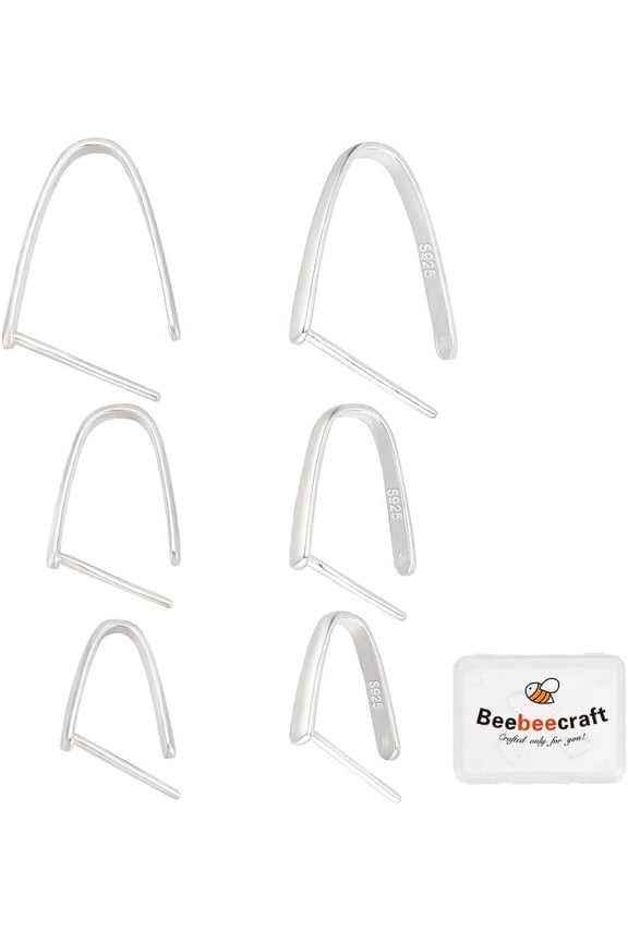 1 Box 6Pcs 3 Styles Ice Pick Pinch Bails 925 Sterling Silver Snap On Bails Hook Pendant Clasps for Neckalce Jewellery DIY Craft Making (Pin: 0.8/1mm) DIY