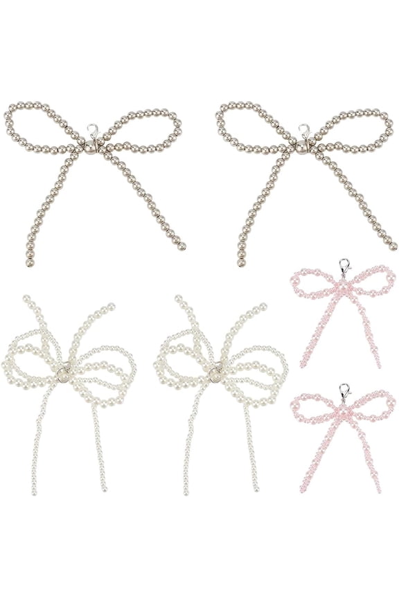 1 Box 6Pcs 3 Styles Pearl Shoe Charm Pearls Bowknot Shoe Decoration Pearl Beaded Shoelace Clips with Clasp for Women Casual Shoes Sneakers Bag Handbags Clothing Keychain Jewelry Making DIY