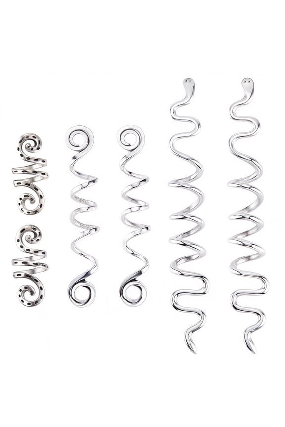 1 Box 6Pcs 3 Styles Snake Hair Cuff Braid Hair Jewelry Silver Metal Alloy Vintage Dreadlock Bead Loc Coil Decoration Barrette Hairclip Accessories