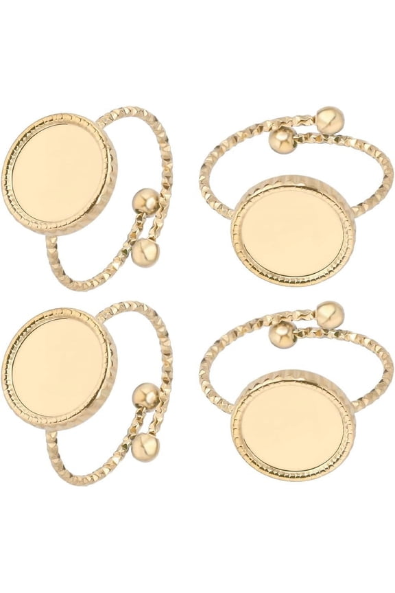 1 Box 6Pcs 304 Stainless Steel Open Cuff Ring Component Bezel Cup Ring Settings Flat Round Real 18K Gold Plated US Size 7 3/4(17.9mm) Tray: 10mm