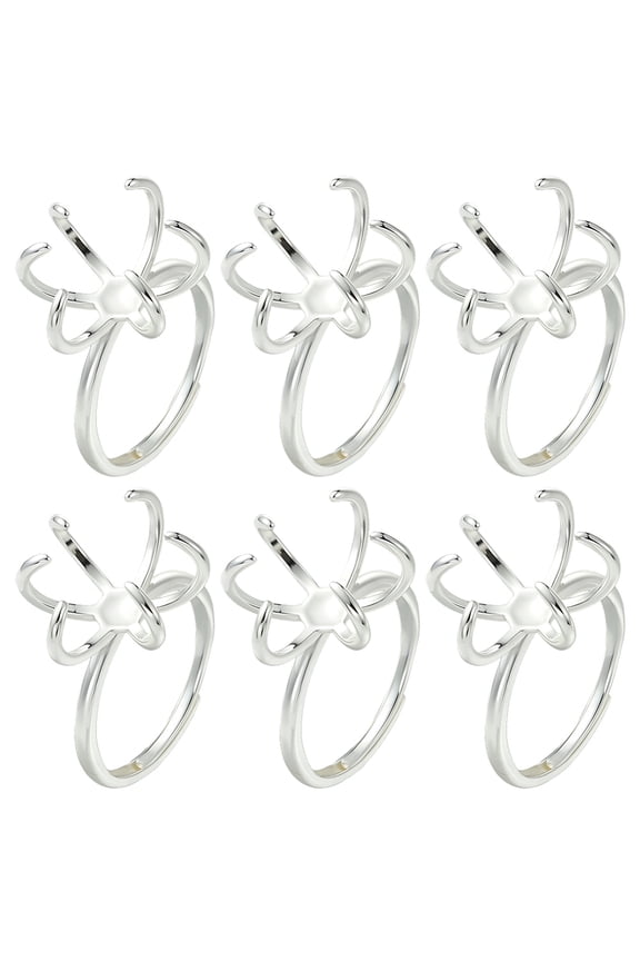 1 Box 6Pcs 6 Claw Ring Blanks Sterling Silver Plated Brass Adjustable Ring Settings Prong Finger Components