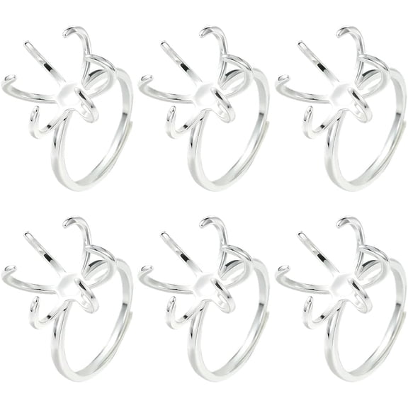 1 Box 6Pcs 6 Claws Ring Blank Brass Adjustable Prong Ring Blanks Silver Finger Components