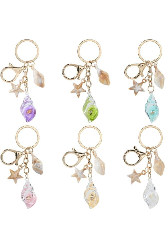 1 Box 6Pcs 6 Colors Ocean Keychains Bulk Beach Themed Keychains Summer Luminous Acrylic Conch Starfish Sea Animal Pendants Keychain tags for Craft Keychains Car Key Party Favor Wedding Favors for diy