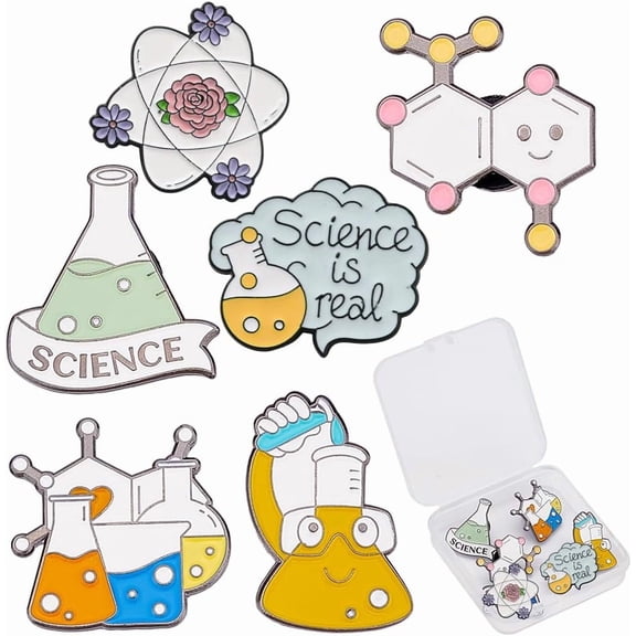 1 Box 6Pcs 6 Style Lab Pins for Badge Enamel Pin Brooches Laboratory Equipment Flask Lapel Badge Pins Cute Brooches for Backpacks Chemestry Major Gifts Graduation Cartoon Scientist Beaker Colorful