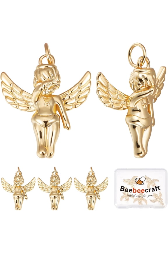 1 Box 6Pcs Angel Charms 18K Gold Plated Fairy Pendant Charms with Jump Ring for Earring Bracelet Necklace Jewelry DIY Craft Making diy