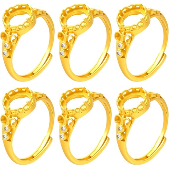 1 Box 6Pcs Blank Ring Settings Adjustable Brass Bezel Cuff Finger Ring Base for DIY