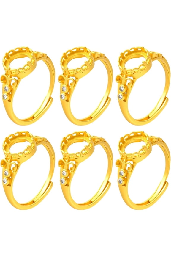 1 Box 6Pcs Blank Ring Settings Adjustable Brass Bezel Cuff Finger Ring Base for DIY