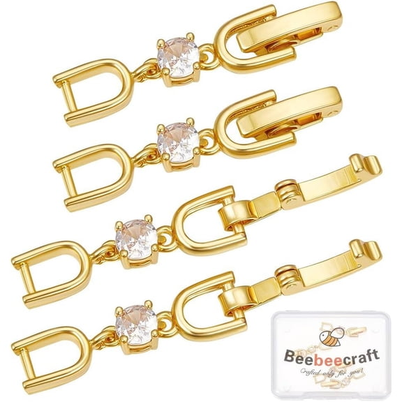 1 Box 6Pcs Bracelet Extender 18K Gold Plated Brass Cubic Zirconia Fold Over Clasps with Loop