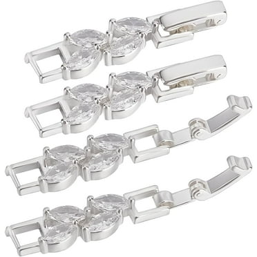 1 Box 6Pcs Bracelet Extender Clasp Leaves Shape Cubic Zirconia Silver Fold Over Clasps Watch Band Extension Clasp for Jewelry Making (1.22 inch/31mm) DIY