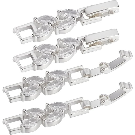 1 Box 6Pcs Brass Fold Over Clasps with Cubic Zirconia Necklace & Bracelet Fold Over Clasp Extender Silver 31mm