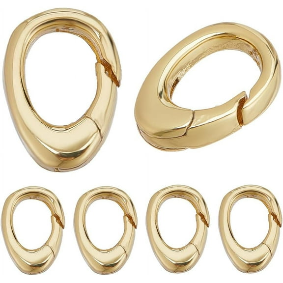 1 Box 6Pcs Brass Spring Gate Rings Cadmium Free & Nickel Free & Lead Free Oval Ring Real 18K Gold Plated 9x7x2mm Hole: 4.5x5.5mm