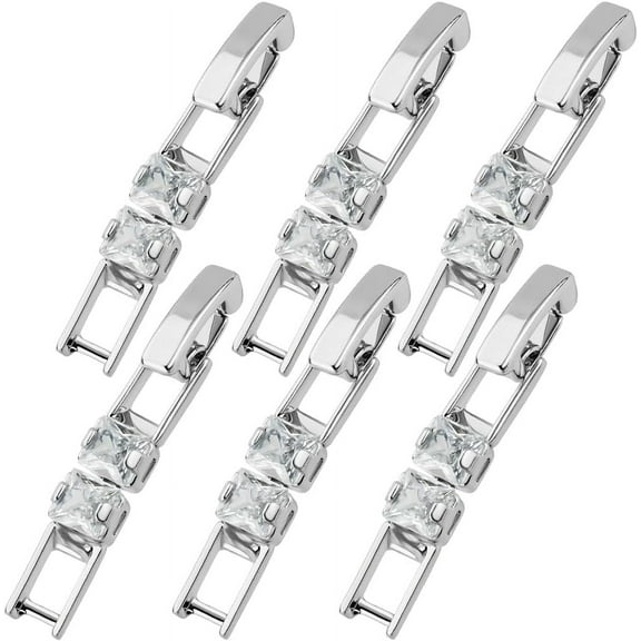 1 Box 6Pcs Cubic Zirconia Foldover Clasps Silver Brass Fold Over Extender Clasp for Necklaces Bracelets Watch Band DIY Jewelry Making Accessories