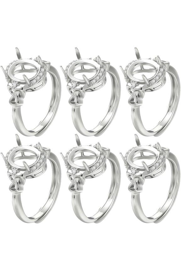 1 Box 6Pcs Finger Ring Components Platinum Plated Brass Cubic Zirconia 4 Claw Adjustable Prong Ring Settings Blanks