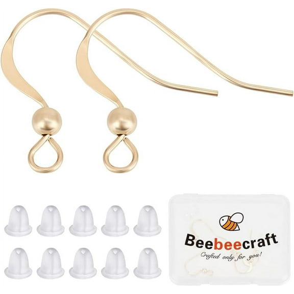 1 Box 6Pcs Fish Hook Earring Wires 14K Gold Filled Brass Ear Wires with Loop and Ear Nuts French Wire Earring Hooks Ball Dangle Earring Findings