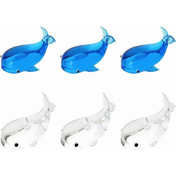 1 Box 6Pcs Glass Whale Figurines Small Glass Sea Animals Figurines Mini Blown Lampwork Clear Blue Marine Ocean Life Art Statues Collectibles Ornaments for Home Office Desktop Feng Shui Decor