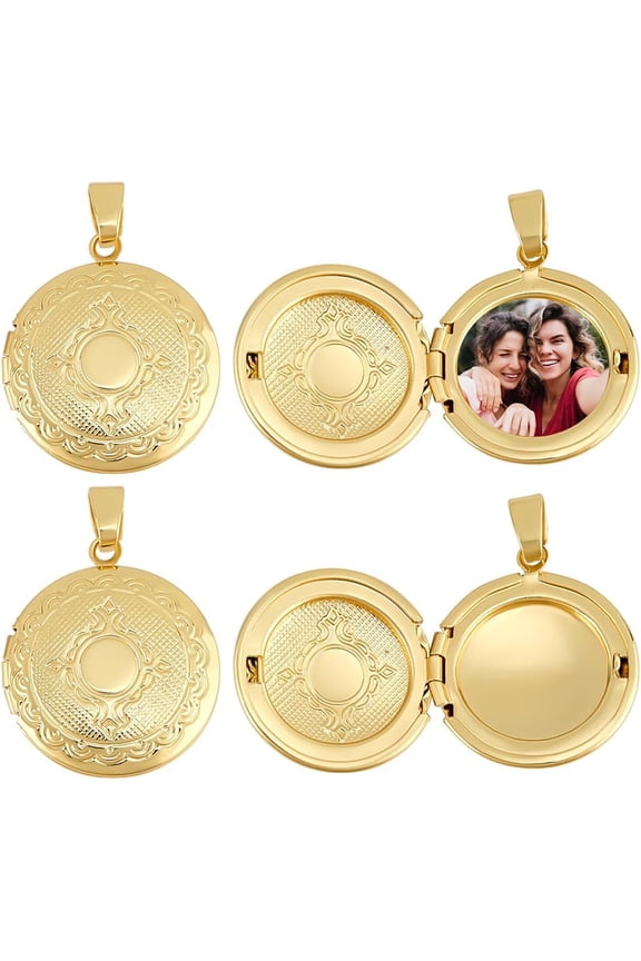 1 Box 6Pcs Gold Photo Frame Charm Flat Round Openable Real 18K Gold Plated Brass Lockets Memory Pendants Charms Real 18K Gold Plated
